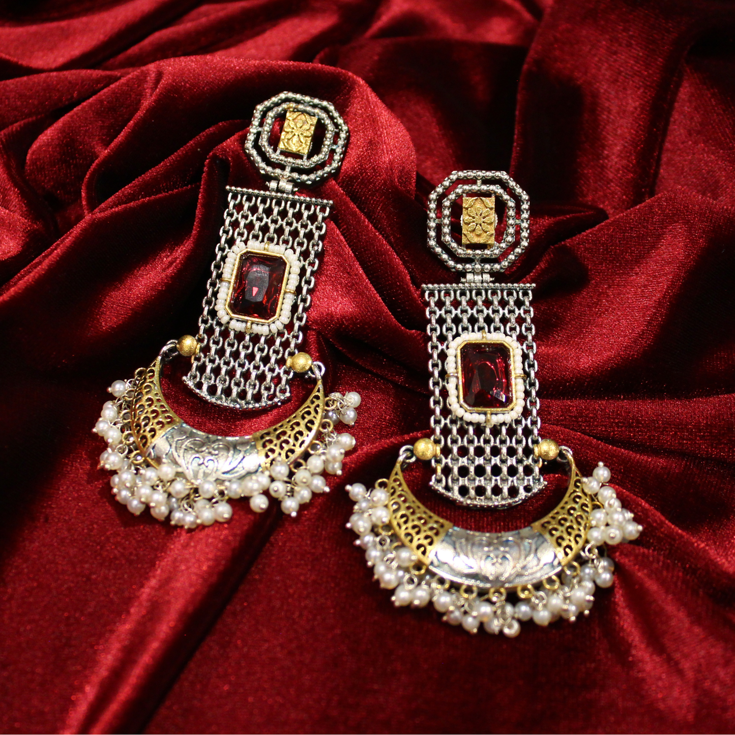 Silver Gold Mesh Chandbalis