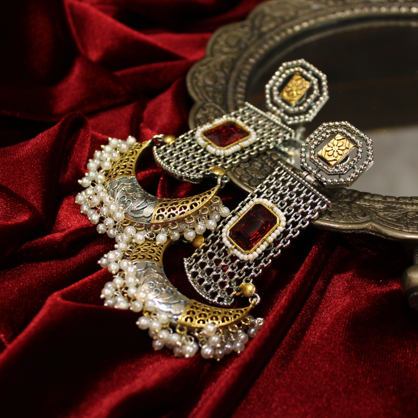 Silver Gold Mesh Chandbalis