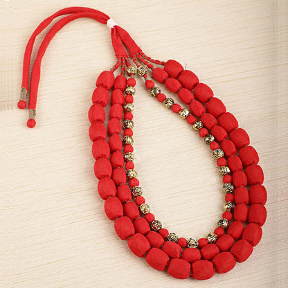 3 layer fabric beaded necklace in silk