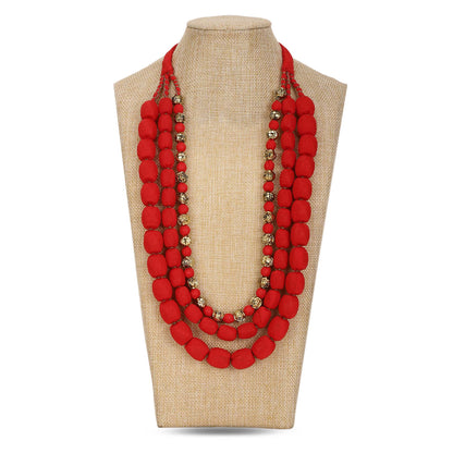 3 layer fabric beaded necklace in silk