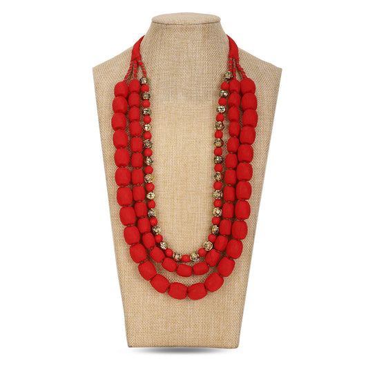 3 layer fabric beaded necklace in silk