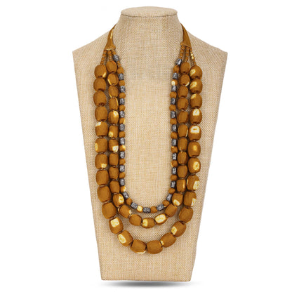 3 layer fabric beaded necklace in bandhni silk