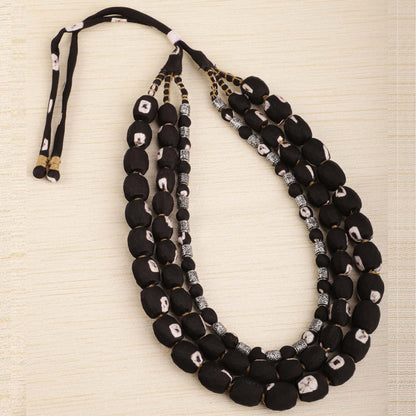 3 layer fabric beaded necklace in bandhni silk