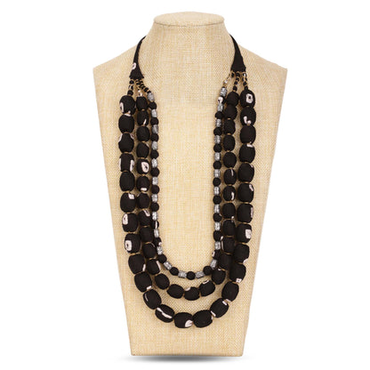 3 layer fabric beaded necklace in bandhni silk