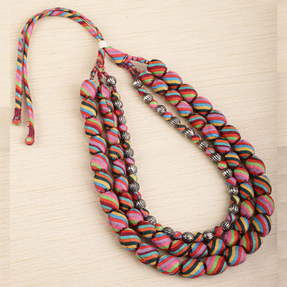 3 layer fabric beaded necklace in silk