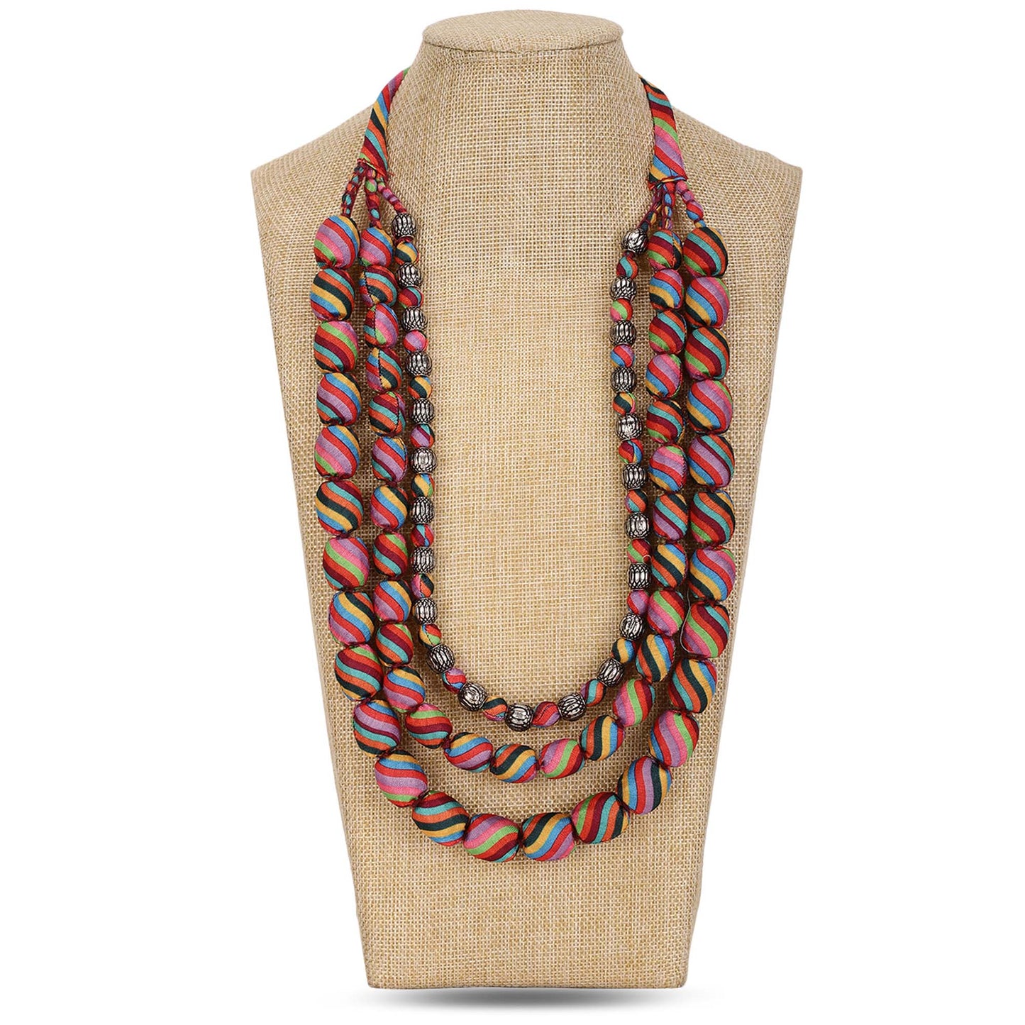 3 layer fabric beaded necklace in silk