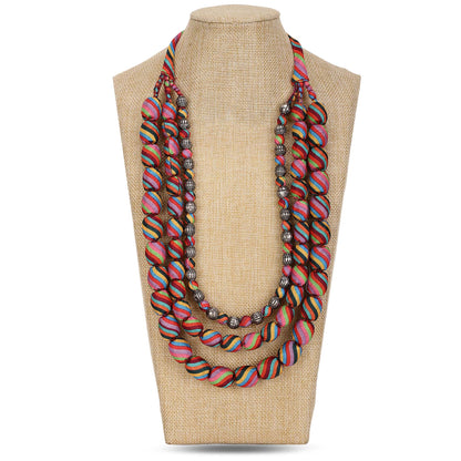 3 layer fabric beaded necklace in silk