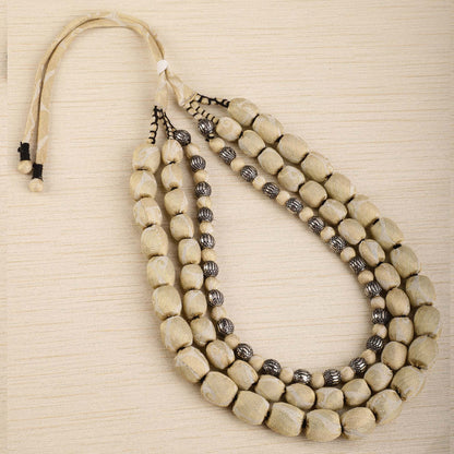 2 layer fabric beaded necklace in brocade
