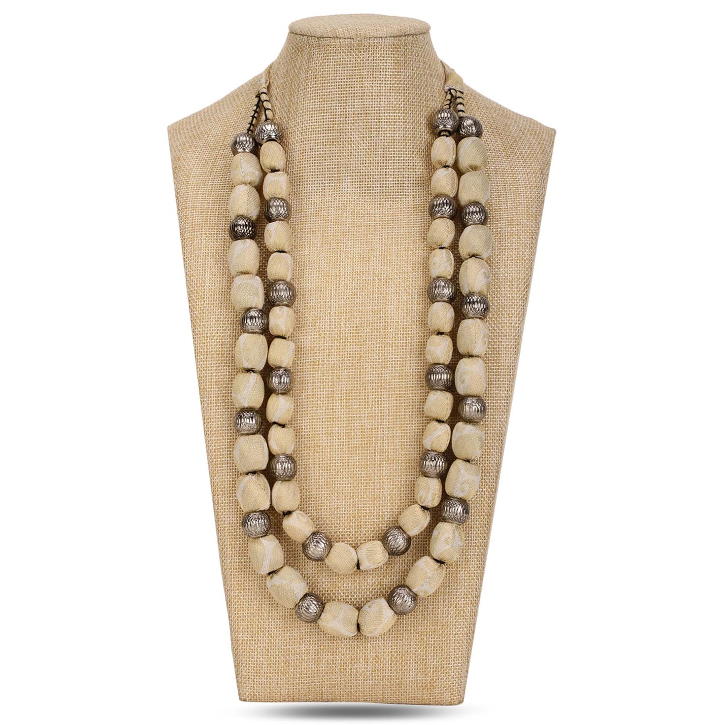 2 layer fabric beaded necklace in brocade