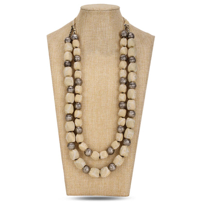2 layer fabric beaded necklace in brocade