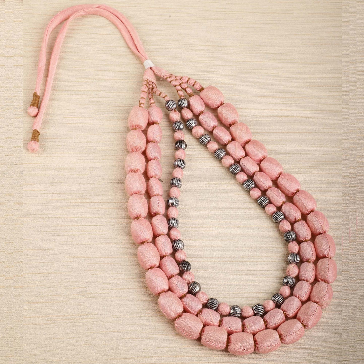 3 layer fabric beaded necklace in silk