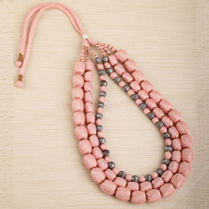 3 layer fabric beaded necklace in silk