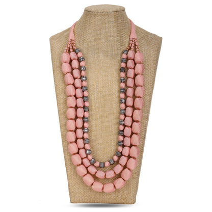 3 layer fabric beaded necklace in silk