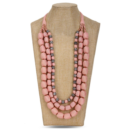 3 layer fabric beaded necklace in silk