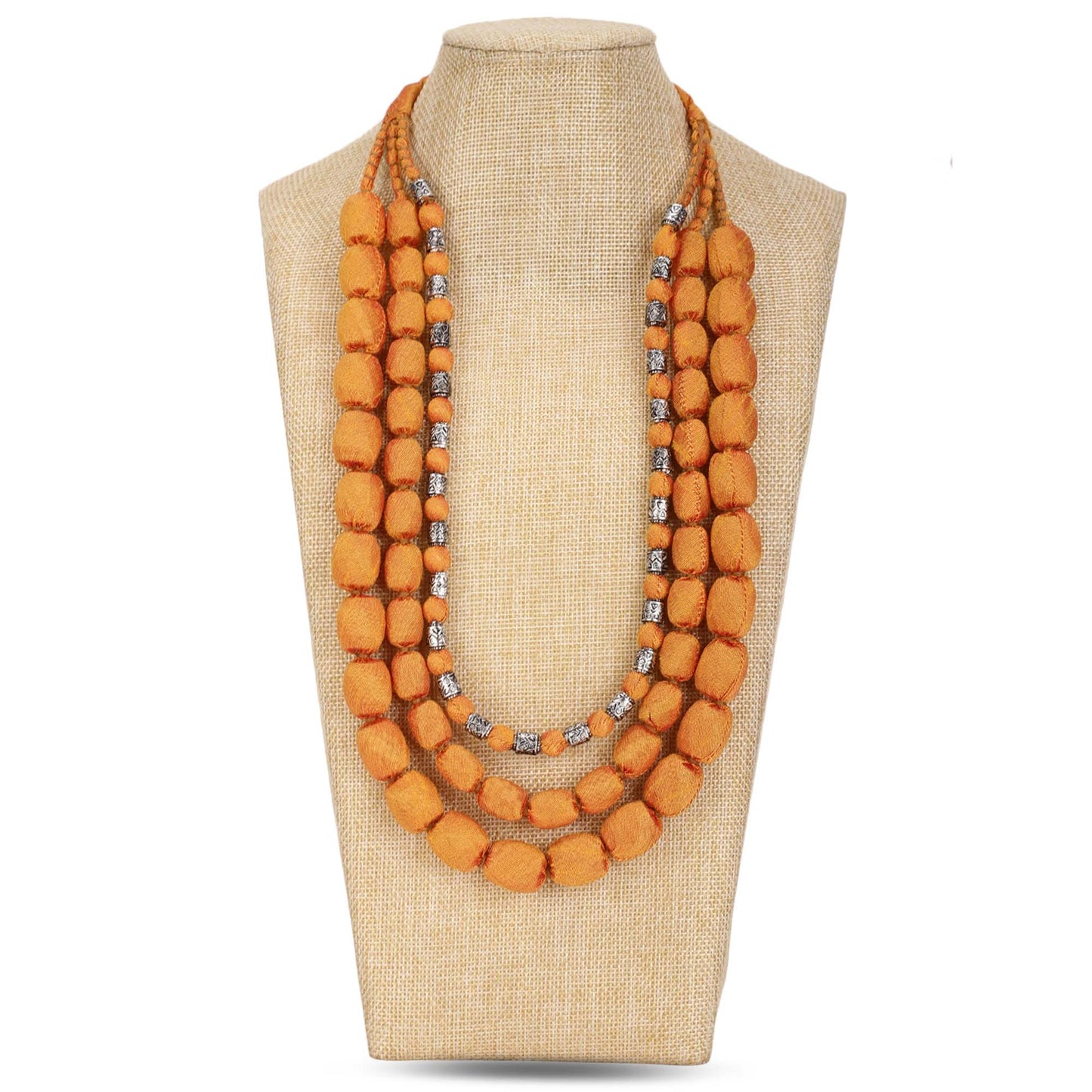 3 layer fabric beaded necklace in silk
