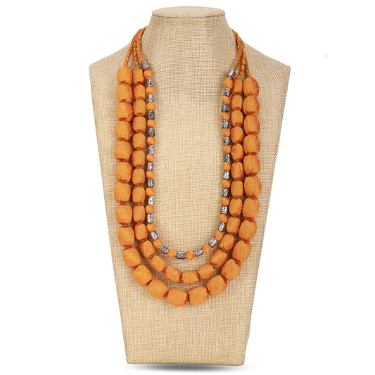 3 layer fabric beaded necklace in silk