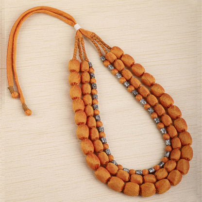 3 layer fabric beaded necklace in silk