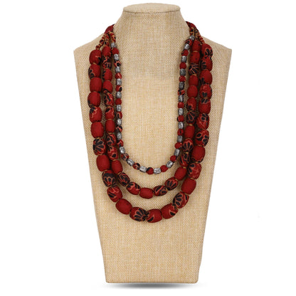 3 layer fabric beaded necklace in ajrakh silk