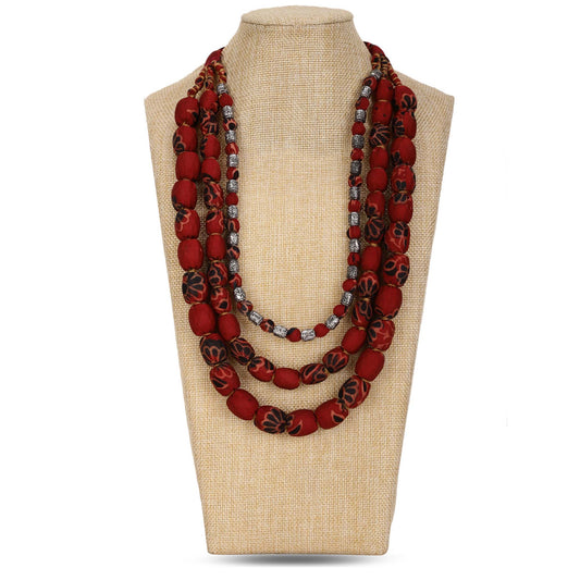 3 layer fabric beaded necklace in ajrakh silk
