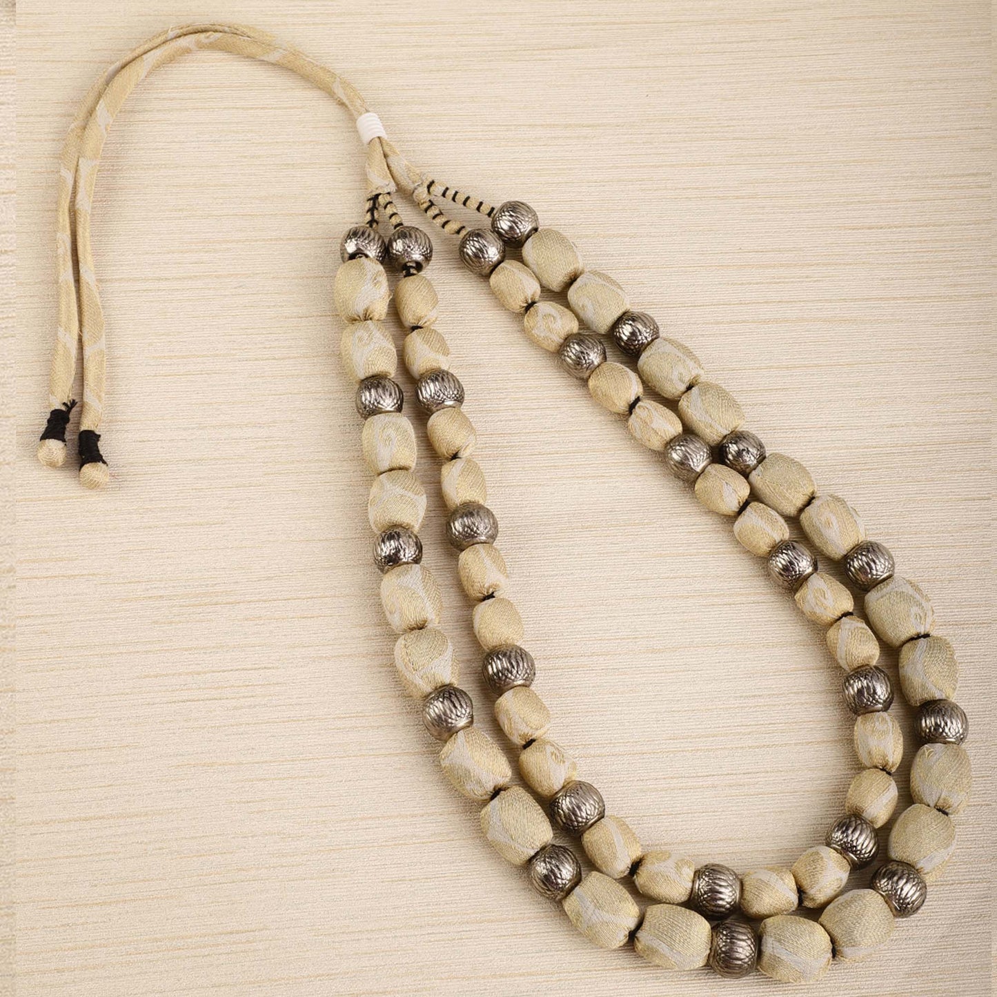3 layer fabric beaded necklace in brocade