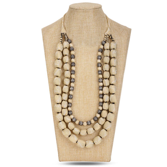 3 layer fabric beaded necklace in brocade