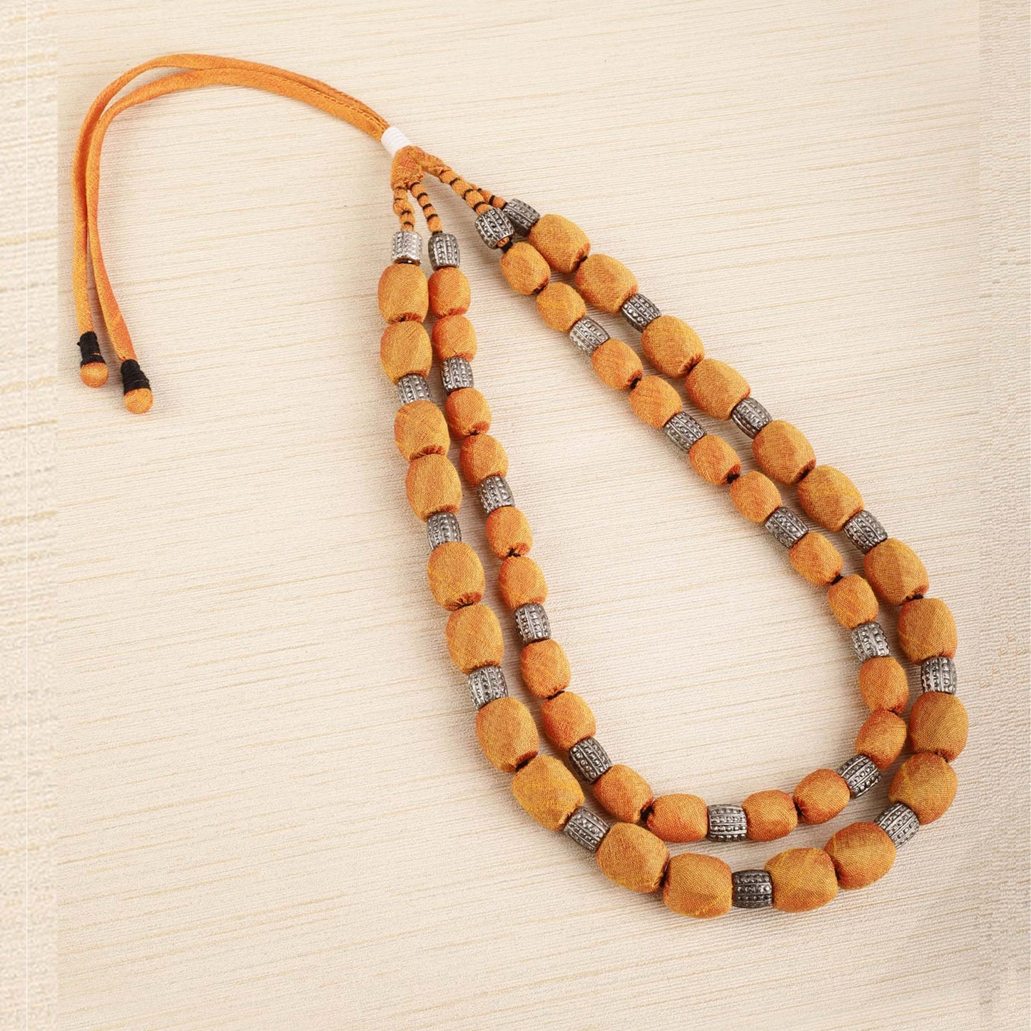 2 layer fabric beaded necklace in silk