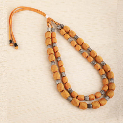 2 layer fabric beaded necklace in silk