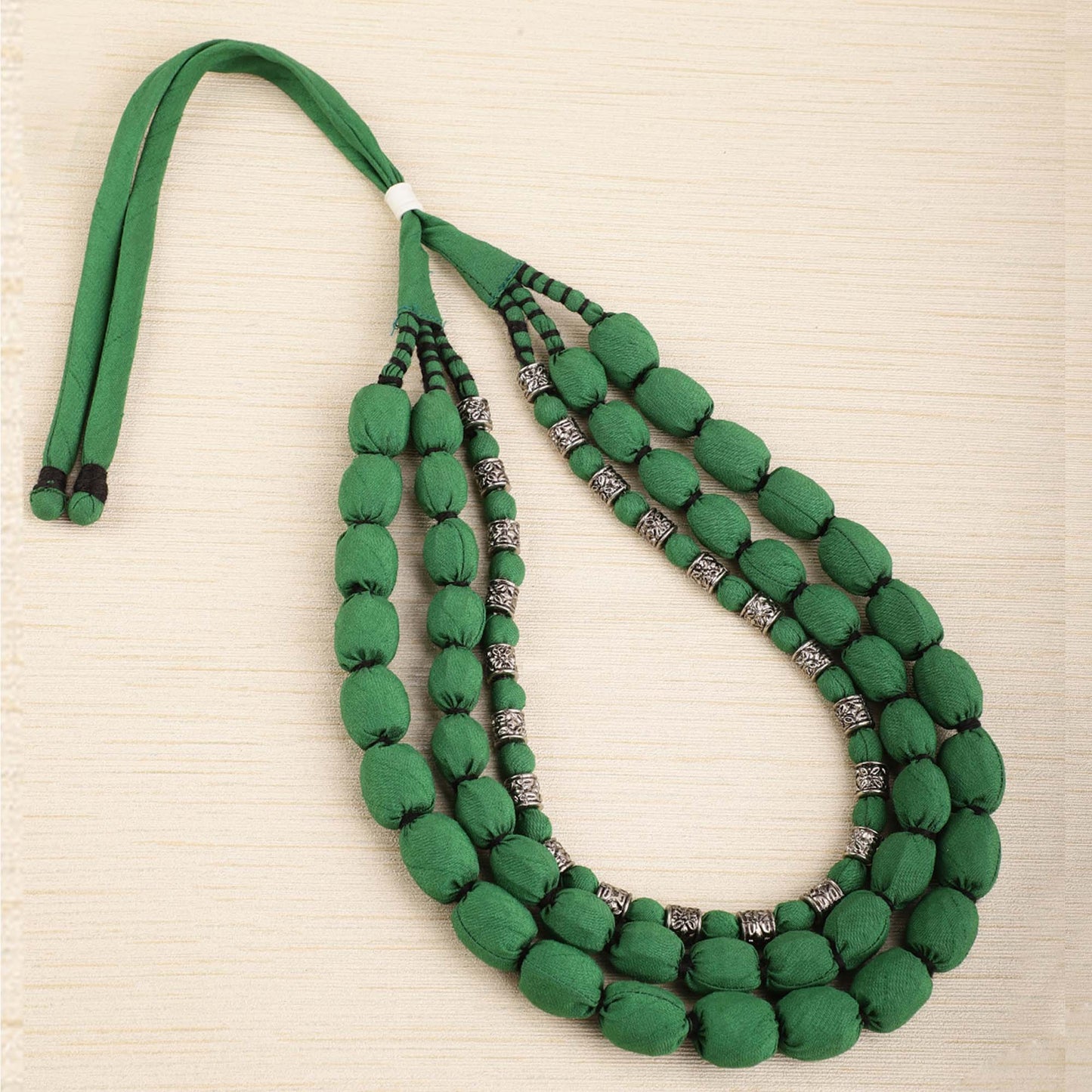 3 layer fabric beaded necklace in silk