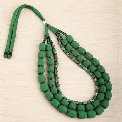 3 layer fabric beaded necklace in silk