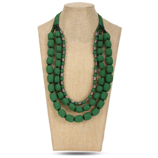 3 layer fabric beaded necklace in silk