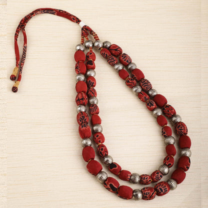 2 layer fabric beaded necklace in ajrakh