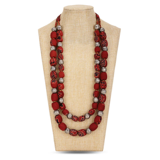 2 layer fabric beaded necklace in ajrakh