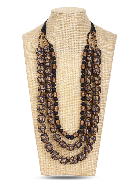 3 layer fabric beaded necklace in brocade