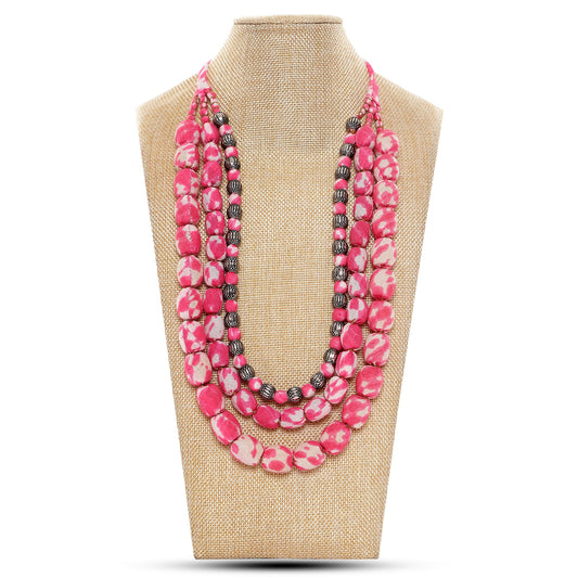 3 layer fabric beaded necklace in shibori