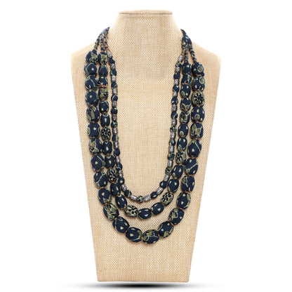 3 layer fabric beaded necklace in ajrakh silk