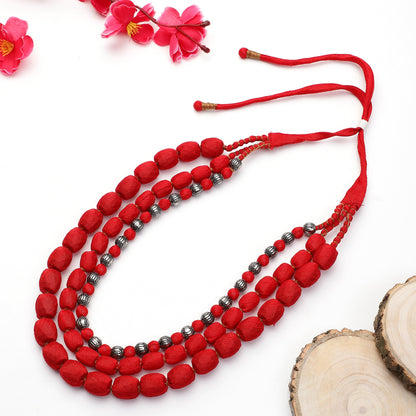 3 layer fabric beaded necklace in silk