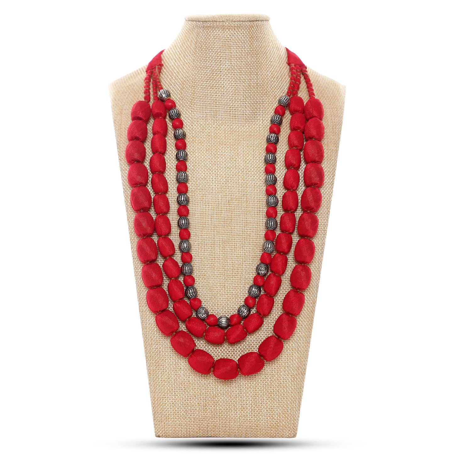 3 layer fabric beaded necklace in silk