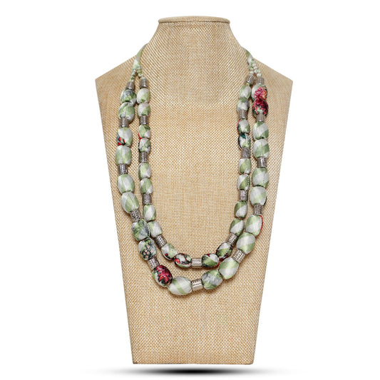 2 layer fabric beaded necklace in satin silk