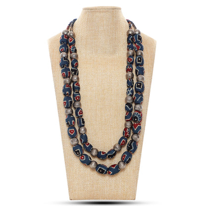 2 layer fabric beaded necklace in ajrakh silk