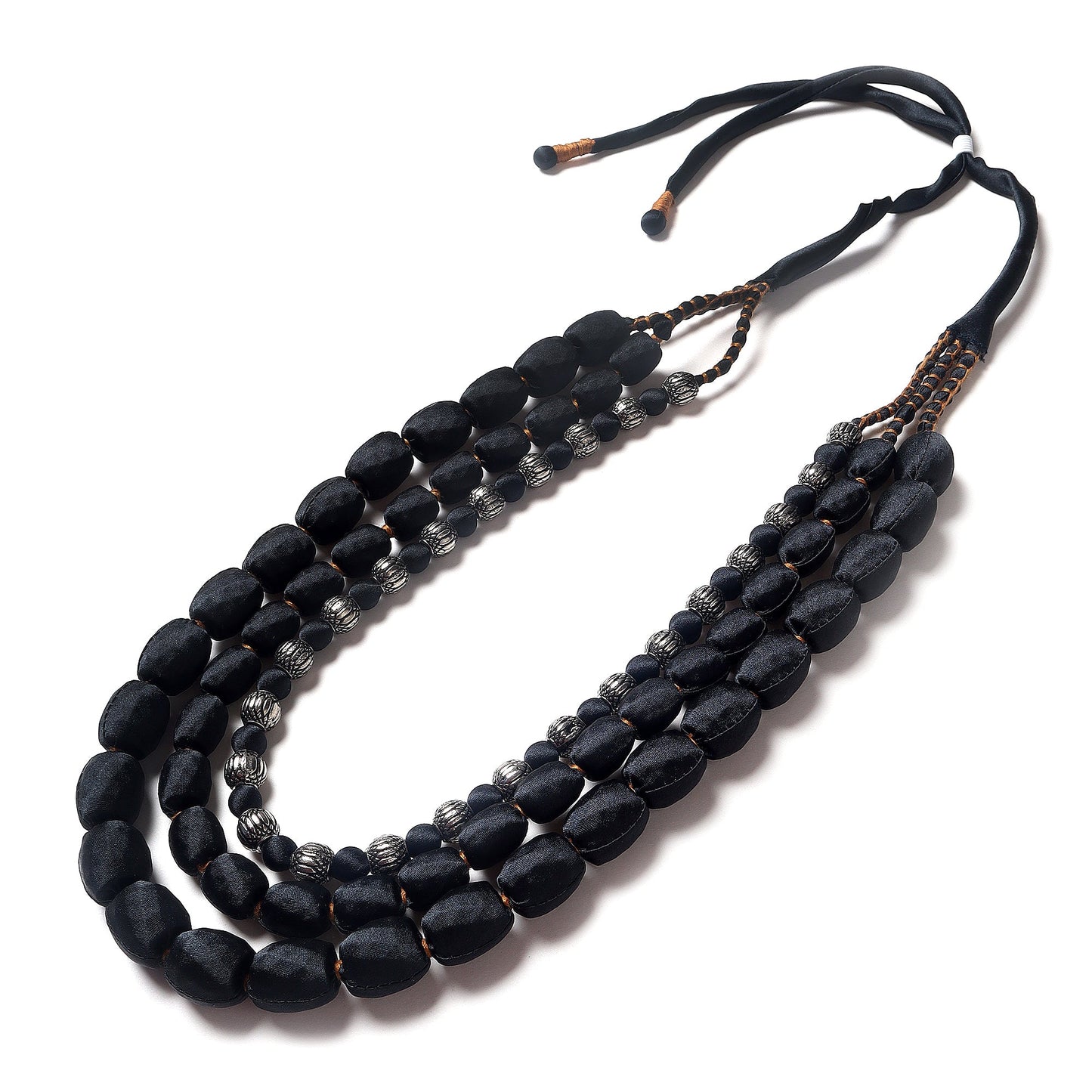 3 layer fabric beaded necklace in silk