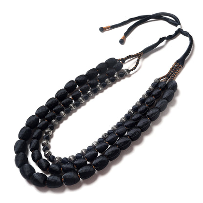 3 layer fabric beaded necklace in silk