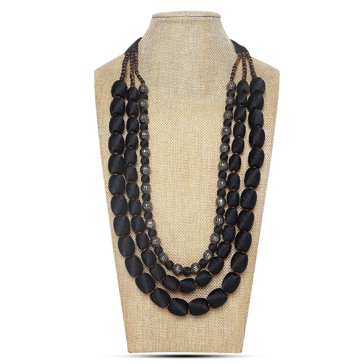 3 layer fabric beaded necklace in silk