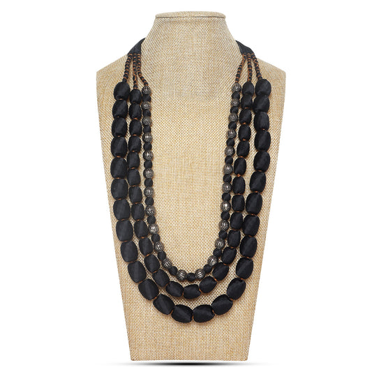 3 layer fabric beaded necklace in silk