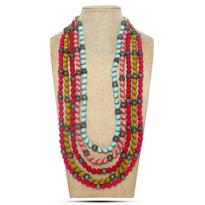 5 layer fabric beaded necklace in silk