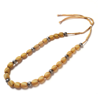 single layer fabric beaded necklace in metalic hues