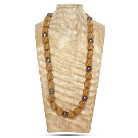 single layer fabric beaded necklace in metalic hues
