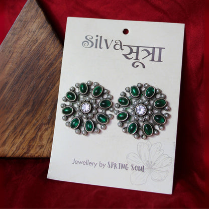 Silva Sutra Floral Green Crystal Studs