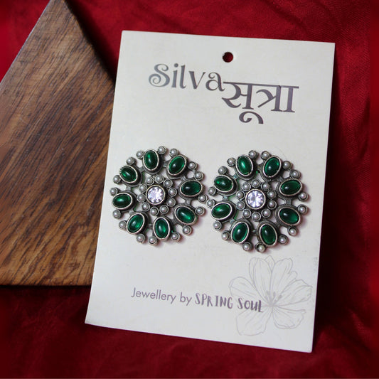Silva Sutra Floral Green Crystal Studs