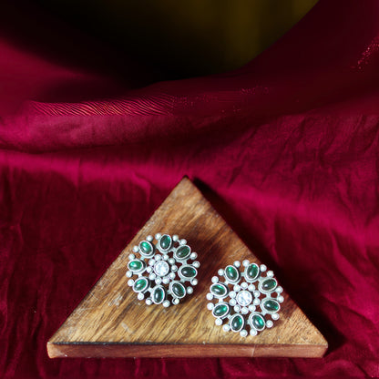 Silva Sutra Floral Green Crystal Studs
