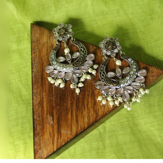 Silva Sutra Pink Stone & Mirror Chandbalis